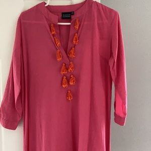 Madison Mathews Pink w orange tassel cover up XS